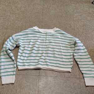 Wild Fable White and Green Striped Sweater